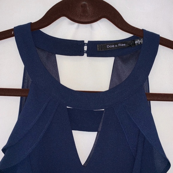 Doe & Rae NWT Sample Navy Mini Dress Ruffles - Picture 6 of 7